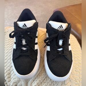 Adidas Women’s Grand Court Platform Black and White Suede & Leather Sneakers